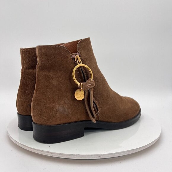 See By Chloe Women Size Eu 39.5 US 9.5 Brown Suede Leather Side Zip Ankle Boot - Picture 5 of 16